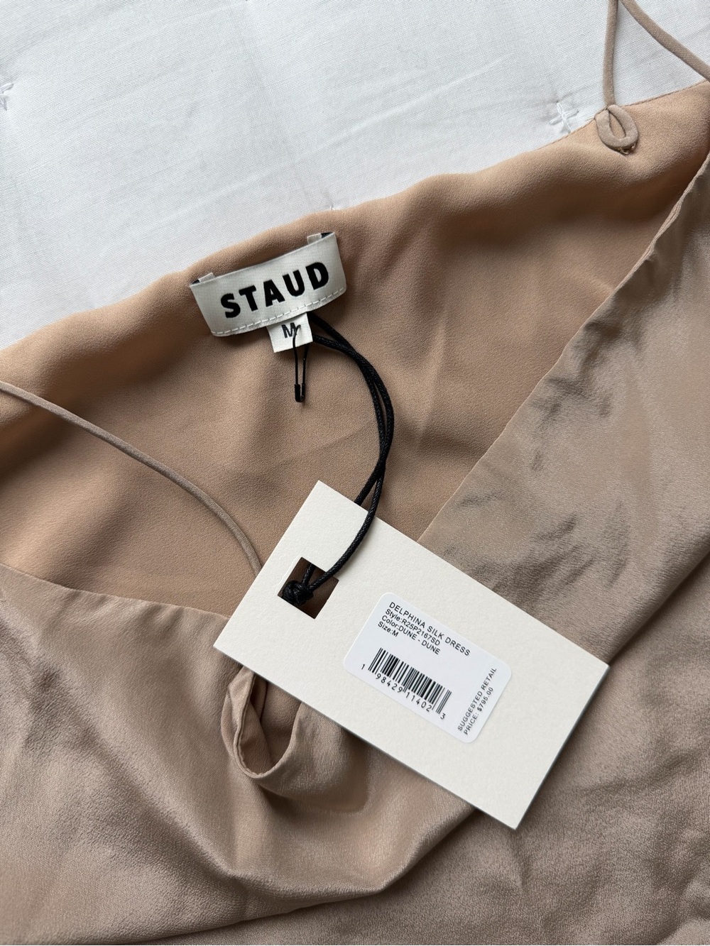 Staud NWT Medium Delfina Silk Maxi Dress Dune Nude - Picture 9 of 12
